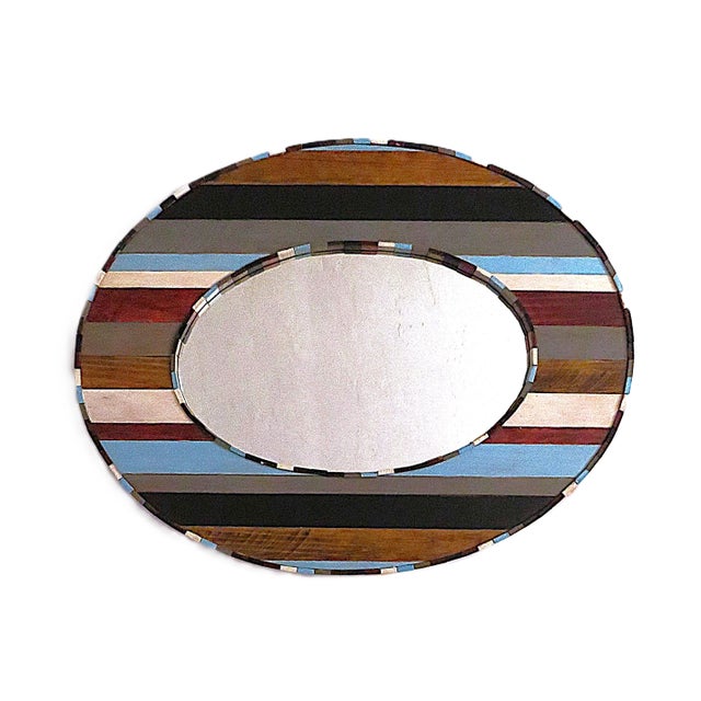 FREE SHIPPING ANYWHERE IN THE CONTINENTAL US! This is a one-of-a-kind oval wall mirror. Hand-painted striped design in...