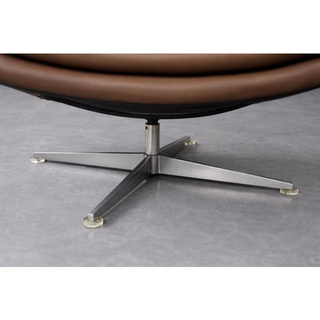 Set of Mid-Century Modern Danish Brown Leather Swivel Chair & Ottoman, 1970s For Sale - Image 17 of 18