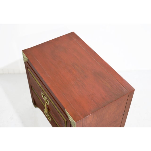 1970s Campaign Chinoiserie Nightstand by Huntley for Thomasville, Double-Ring Hardware For Sale In Chicago - Image 6 of 9