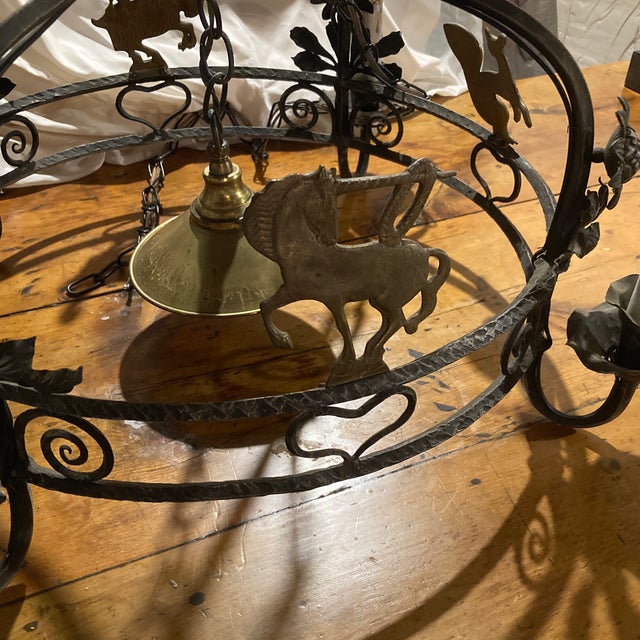 Early 20th Century European French/English Country Style Iron Chandelier With Brass Animals For Sale - Image 12 of 12