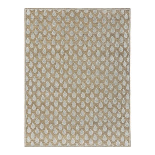 Rug & Kilim’s Modern Block Print Rug in Beige with White and Blue Floral Pattern - 12x15 For Sale