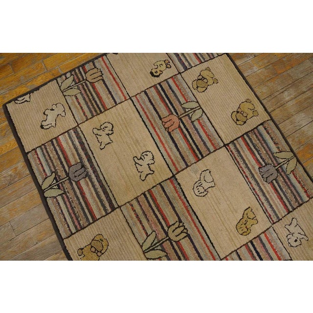 1920s Tan Beige Animalia Folk Art Antique American Hooked Rug 3' 0" X 4' 0" Handknotted Wool Carpet For Sale - Image 10 of 11