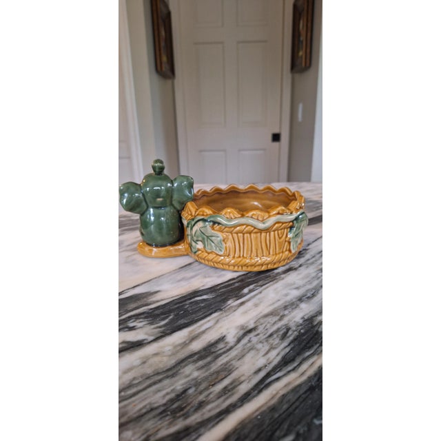 Green Vintage Elephant Motif Majolica Style Planter For Sale - Image 8 of 10