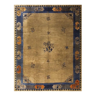 1920s Camel Classic Greek Key Art Deco Antique Peking Chinese Rug 10' 2"x 13' 6" For Sale