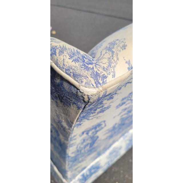French Country Vintage French Chaise Chair Toile Fabric For Sale - Image 3 of 10
