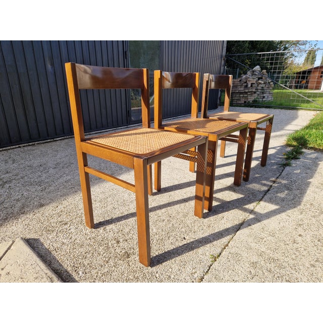 Mid-Century Modern Vintage Chairs with Vienna Straw Seats, 1970s, Set of 3 For Sale - Image 3 of 15