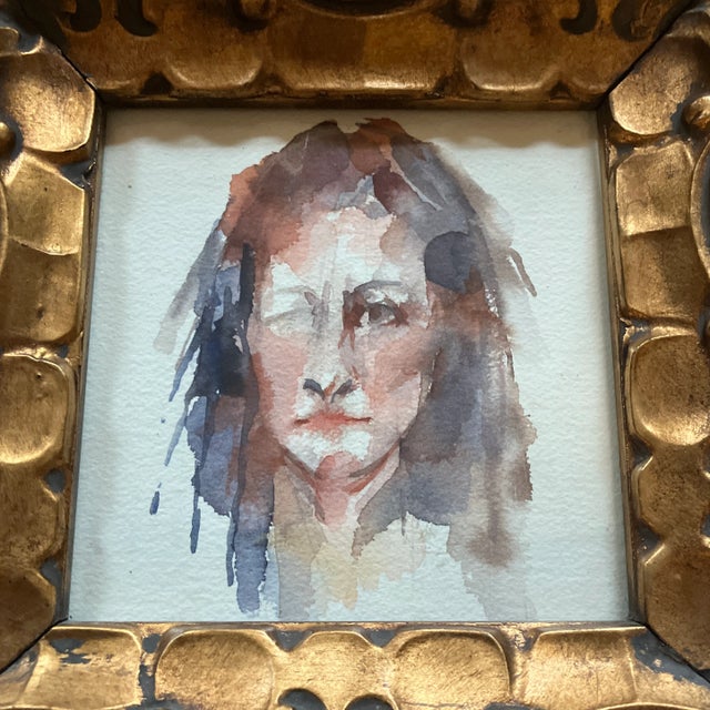 Original 6 x 6 painting on paper unsigned Overall size with vintage frame is 13 x 13