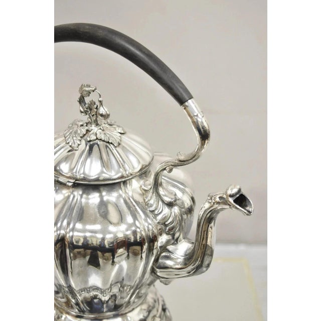 Reed & Barton Antique Reed & Barton Silver Plated Victorian Tilting Tea Coffee Pot on Stand For Sale - Image 4 of 12