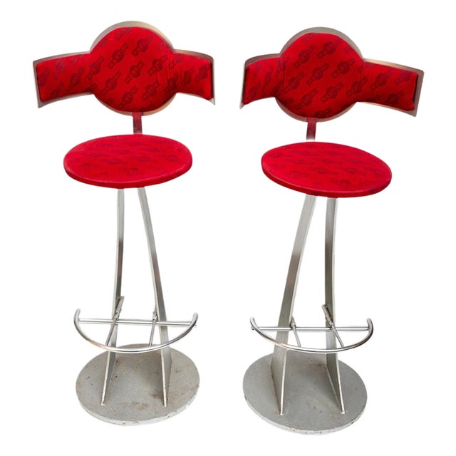 Set of Vintage Steel Metal Martini Bar Stools, 1980s For Sale