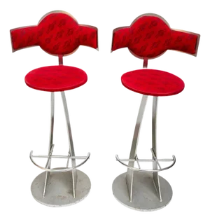 Set of Vintage Steel Metal Martini Bar Stools, 1980s