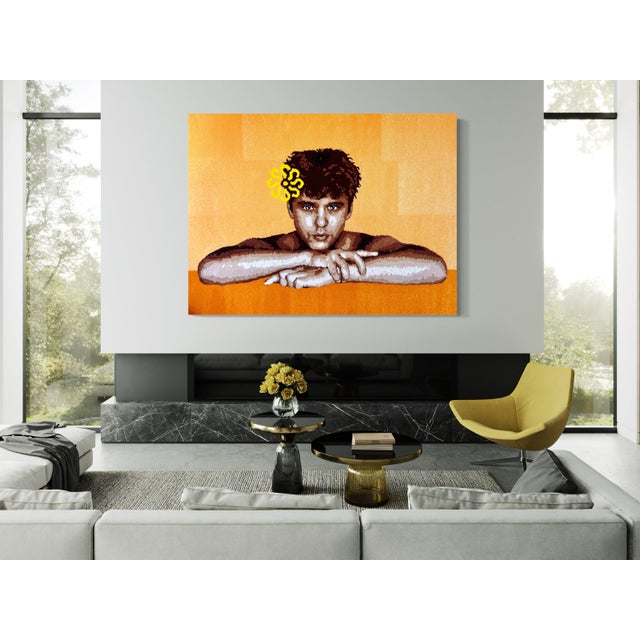 Textile Cedric Vu "28" Acrylic Yarn Self Portrait, Tufted Textile, Male Figure, Warm Orange, Contemporary California Textile Art, Pop Art, 2025 For Sale - Image 7 of 8