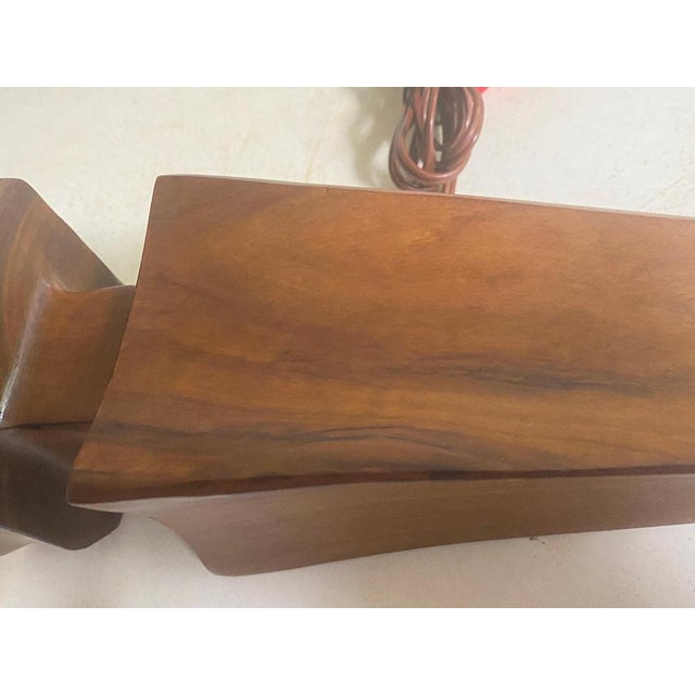 1950s Sculptural Table Lamp in Carved Olive Wood, France, 1950s For Sale - Image 5 of 16