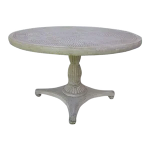 1980s Cast Aluminum Round Patio Table Cream Color