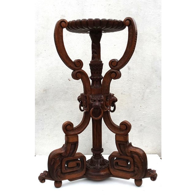 Renaissance Revival Carved Ringed Lion Head Plant Stand Display, 1940s For Sale - Image 17 of 17