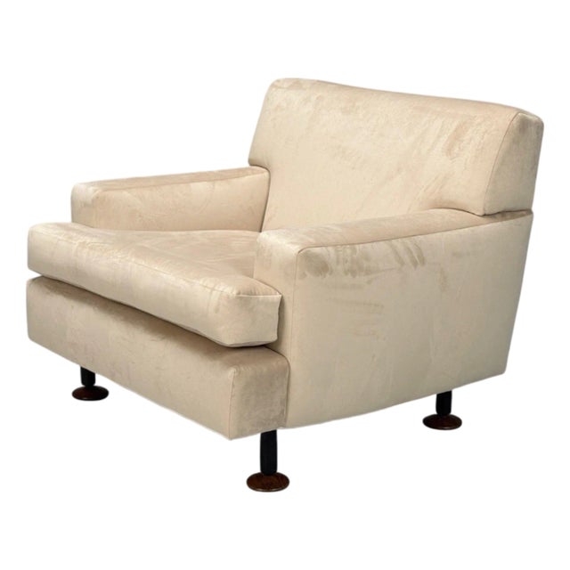 Marco Zanuso, Beige Velvet, Wood, Metal, Lounge Chair, Italy, 1960s For Sale