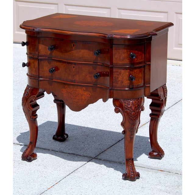 Victorian Antique Victorian Marquetry Serpentine Chest / Low Dresser, Hand-Cut Dovetails, Cabriole Legs, Circa 1880 For Sale - Image 3 of 18