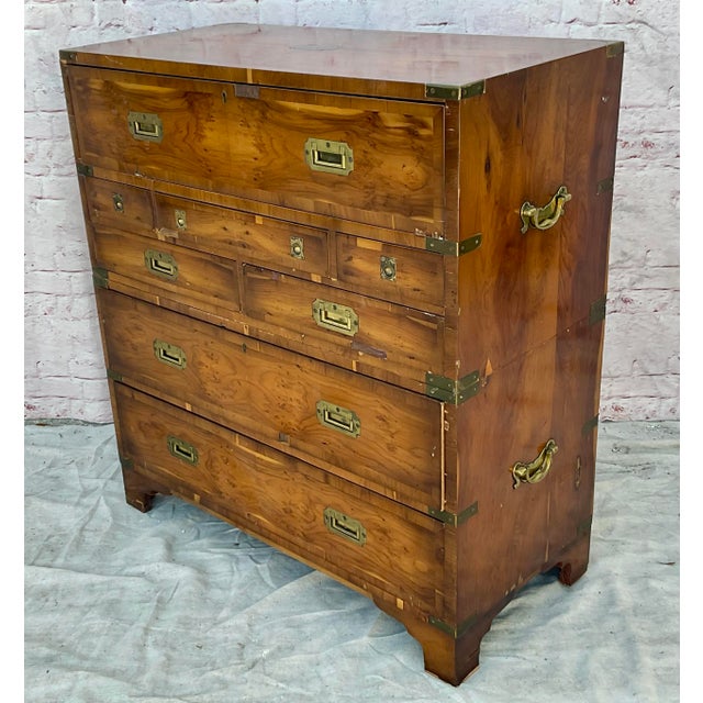 Campaign Regency Style Walnut Campaign Chest of Drawers With Brass Accents For Sale - Image 3 of 13