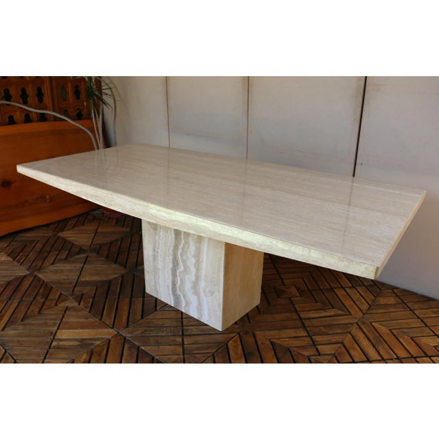 1980s 1980s Mid-Century Italian Postmodern Beige Travertine Dining Table by Stone International For Sale - Image 5 of 18