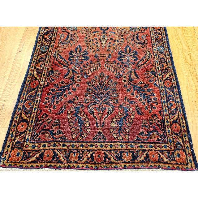 Red Antique Lilian Accent Rug, Hand-Knotted Wool, Allover Floral Pattern, Red & Navy, 2x4 For Sale - Image 8 of 13