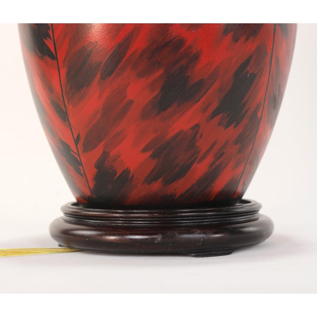 Ceramic Vintage Art Deco Hand-Painted Red and Black Tortoiseshell Porcelain Table Lamps - Pair For Sale - Image 7 of 9