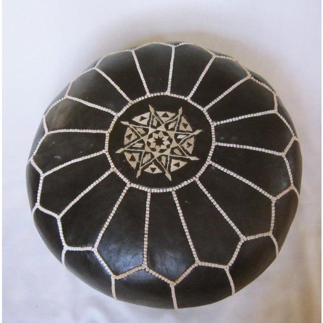 1970s Vintage Leather Moroccan Pouf Stool For Sale - Image 5 of 6