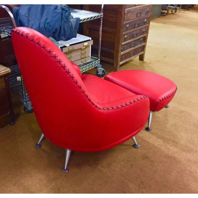 A beautifully designed chair and ottoman by Mathias Hoffmann for De Sede of Switzerland. This beautifully made chair...