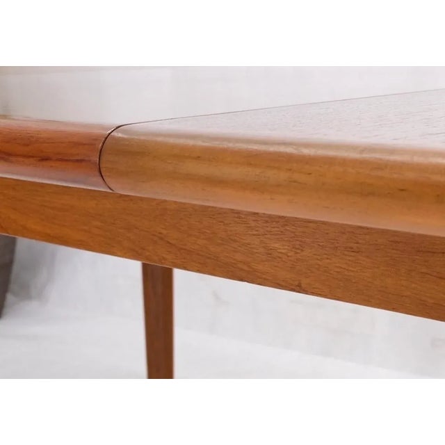 Mid 20th Century Danish Teak Rounded Corners Rectangle Dining Table One Hide Away Board Leaf For Sale - Image 5 of 13