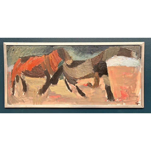 Calle Johansson, Two Horses, 1959, Oil Painting on Panel, Framed For Sale - Image 15 of 15