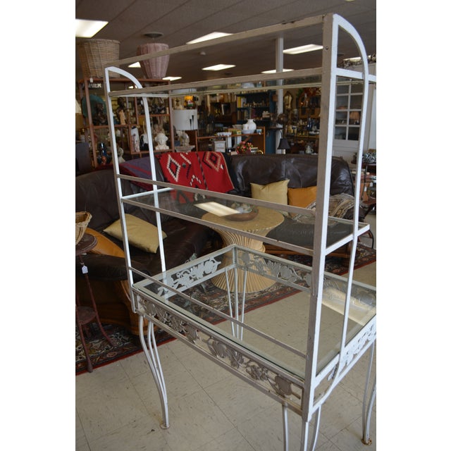 Shabby Chic Vintage White Ornate Iron & Metal Table W/ Shelves - Bakers Rack or Patio Plant Stand For Sale - Image 3 of 18