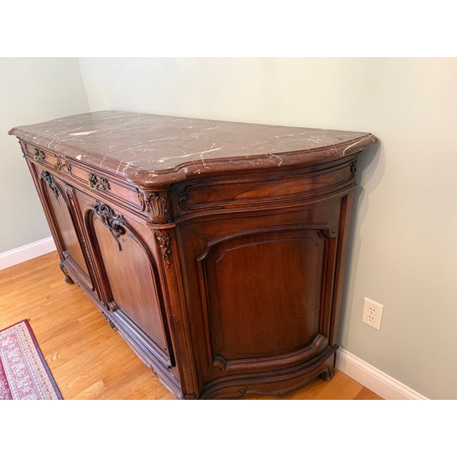 George Guerin 1900-1909 Exquisite Louis XV Style Marble Top Sideboard (Georges Guerin Plate Hand Made) For Sale - Image 4 of 8