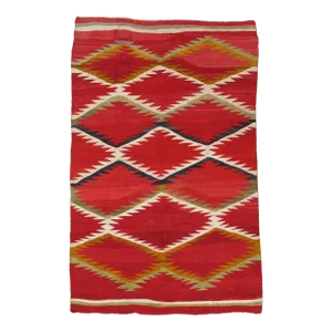 Antique Navajo Folk Handmade Wool Red, Black, White & Green Rug