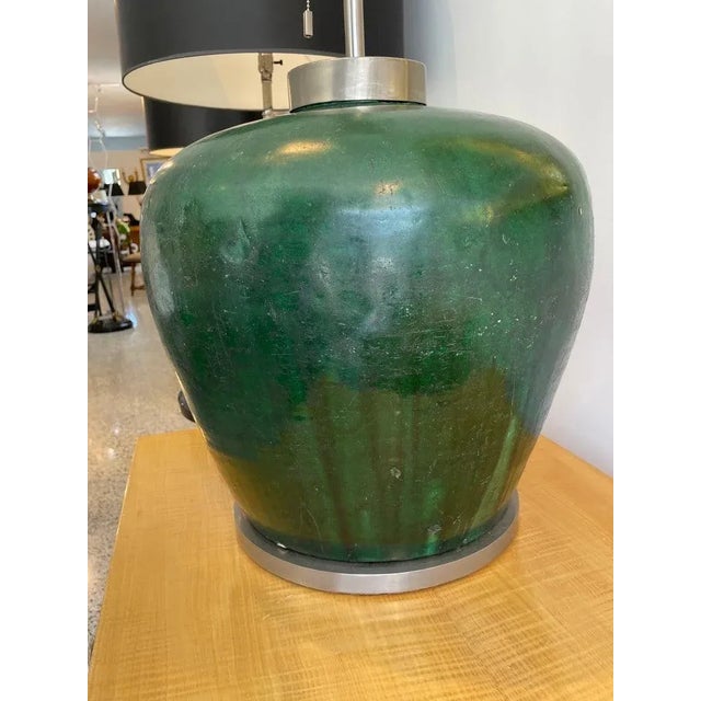 1980s Italian Table Lamp 35" H With Antique Glazed Amphora Base For Sale - Image 10 of 13