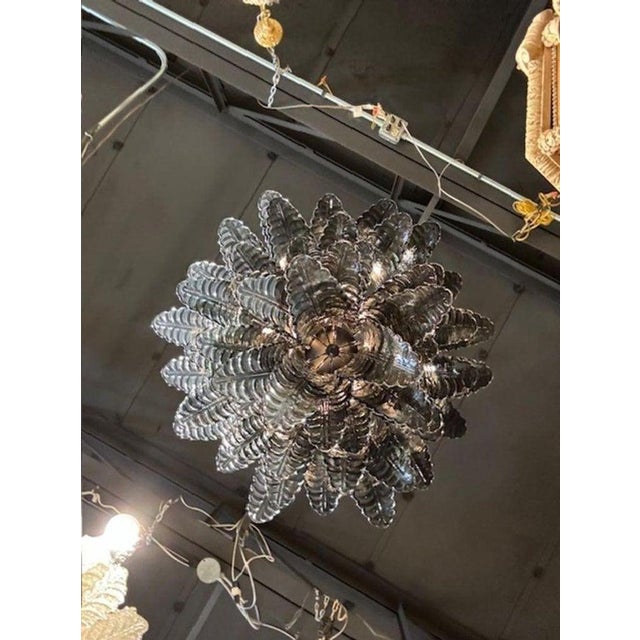 Black Murano Glass Palm Leaf Chandelier For Sale - Image 4 of 6