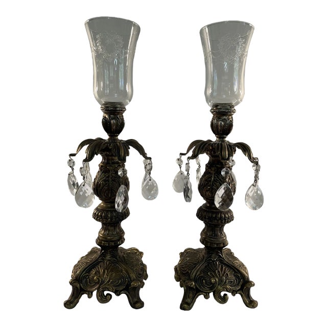 Early 20th Century French Baroque Style Brass Candle Holders With Votives - a Pair For Sale