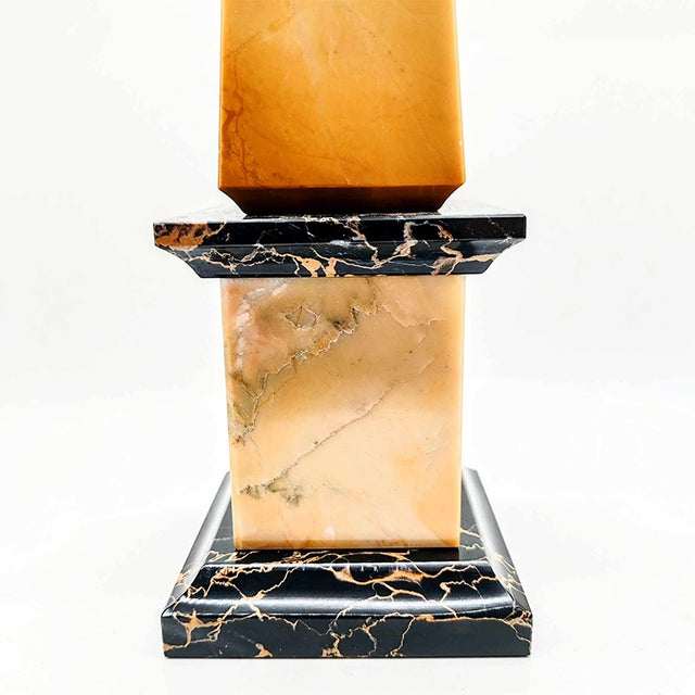 Stone Large Obelisk in Hand Carved Yellow Marble of Siena and Black Marble of Portoro, Italy, 1970s For Sale - Image 7 of 9
