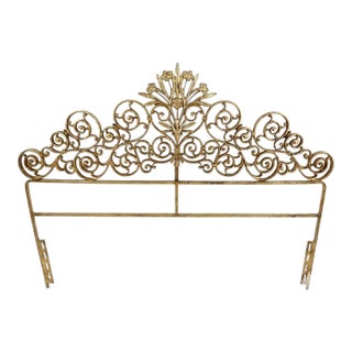 1960s Mid-Century French Floral Tole Headboard | Newly Painted and Hand Gilt | Full For Sale