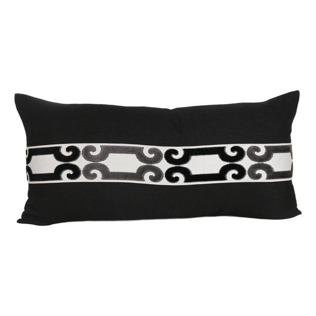 Designer Black Velvet Large Lumbar Pillow Cover 15x31 For Sale