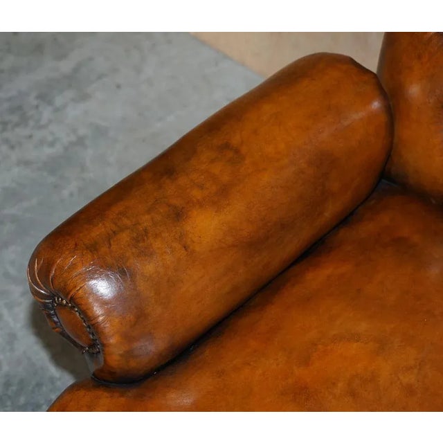 Brown Set of Antique Regency Bolster Brown Leather Library Armchairs For Sale - Image 8 of 18