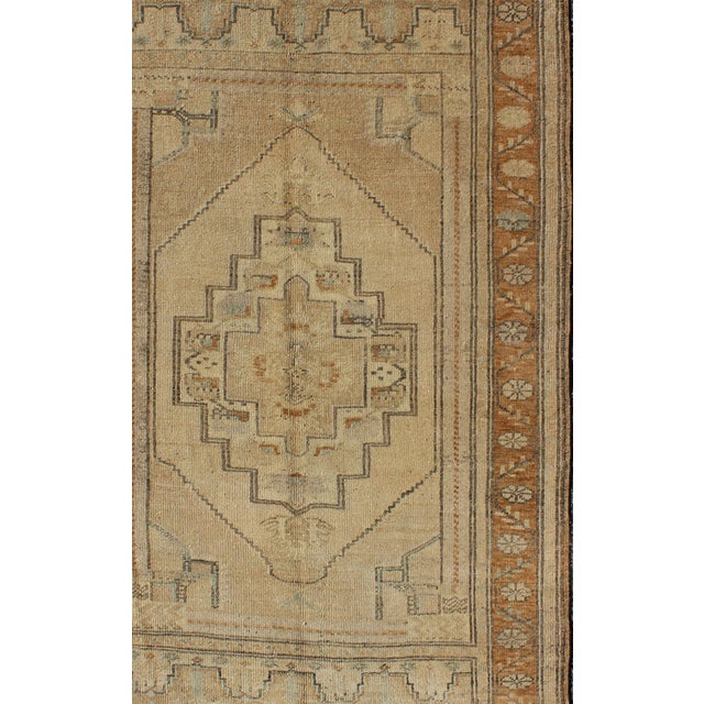 Tribal Vintage Turkish Oushak Rug With Medallion Design in Camel, Taupe, Green & Brown 3'7 X 5'10 For Sale - Image 3 of 6