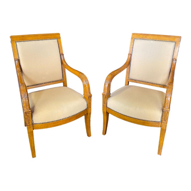 French Antique Walnut Empire Tulip Fauteuils or Armchairs -A Pair For Sale
