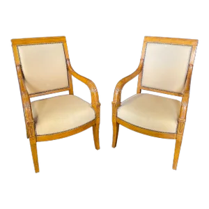French Antique Walnut Empire Tulip Fauteuils or Armchairs -A Pair