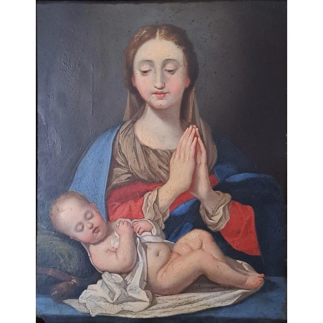 Italian Artist, Madonna and Child, 1700s, Oil on Copper, Framed For Sale - Image 3 of 11