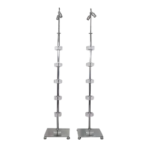 Mid Century Modern Stacked Lucite and Chrome Skyscraper Floor Lamps - a Pair