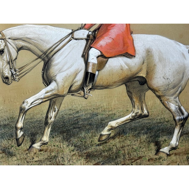Late 19th Century 19th Century Hunting Painting “Hare Seeds Gentlemen! Hare Seeds With the Quorn Hunt” Tom Firr Huntsman on Horse Grey Whitelegs by Basil Nightingale For Sale - Image 5 of 18
