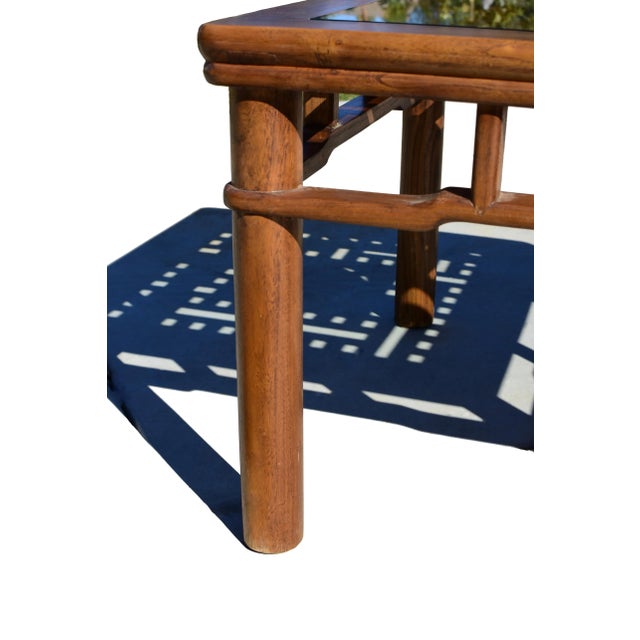 Brown Chinese Square Coffee Table Side Table With Antique Screen For Sale - Image 8 of 13