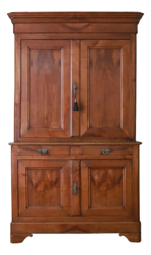 19th C French Louis Philippe Buffet Deux Corps, Linen Press, Storage Cabinet