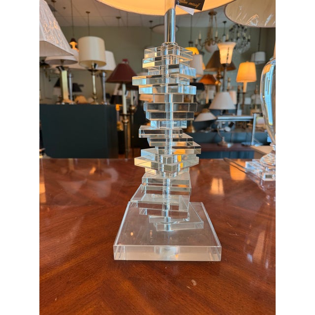 Contemporary Art Deco Table Lamp Stacked Geometric Crystal Cubes For Sale - Image 3 of 4