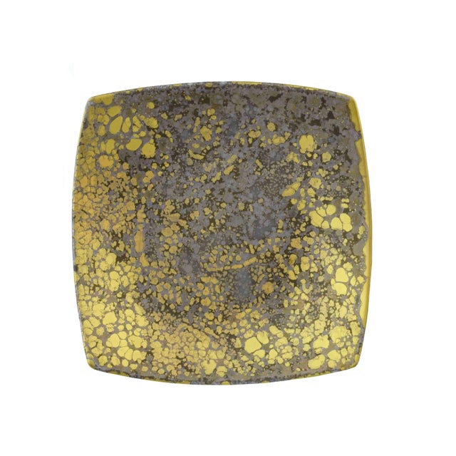 Ceramic Vintage Rosenthal Studio Linie Hand Painted Goldfeuer Golden Purple Marble Design Small Vase and Plate Germany - 2 Pieces For Sale - Image 7 of 9