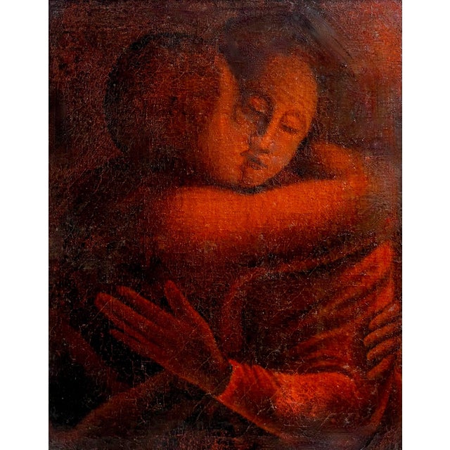 Symbolist School Student of Eugène Carrière, The Mother's Kiss, Early 20th Century, Oil on Canvas, Framed For Sale - Image 3 of 10