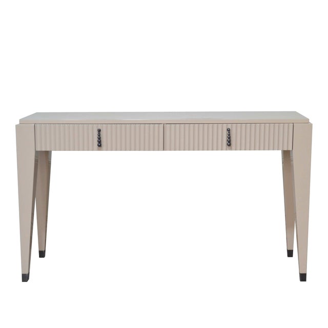 Elegant Italian beige cappuccino veneer console/writing desk from the style of Art Deco period supported on four legs with...